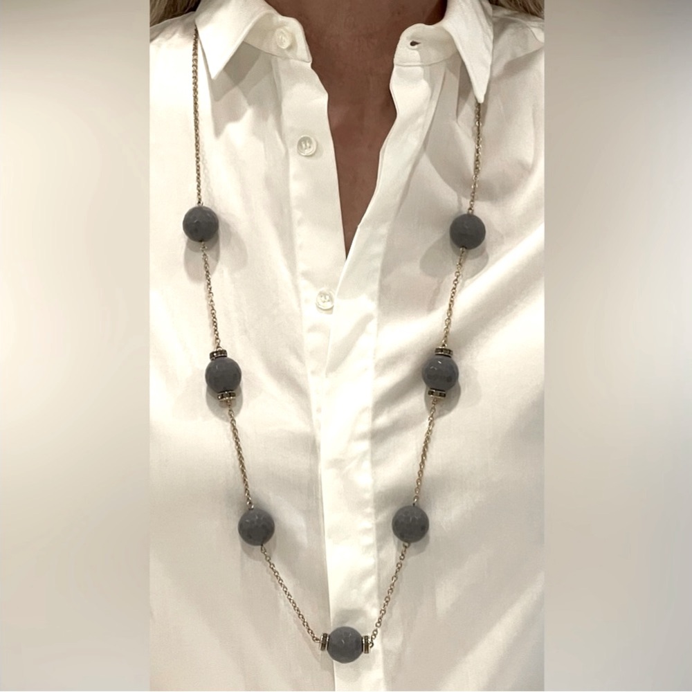 J. Crew 36” Purple Bead & Gold-Tone Chain Necklace